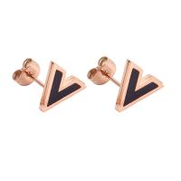 Titanium Stål Stud Earring, Letter V, rosa guld farve forgyldt, mode smykker & for kvinde & emalje, 12.5x10mm, Solgt af par