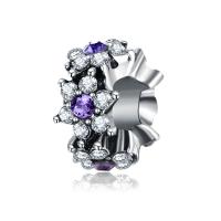 Zinklegering European Beads, Zinc Alloy, silver plated, met strass, purper, nikkel, lood en cadmium vrij, 10-15mm, Gat:Ca 4-4.5mm, 20pC's/Bag, Verkocht door Bag