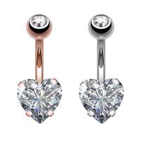 Stainless Steel Belly Ring Heart micro pave cubic zirconia & for woman Sold By PC