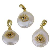 Eau douce-Perle-Brass-Pendentif, laiton, avec perle d'eau douce cultivée, Placage de couleur d'or, bijoux de mode & pavé de micro zircon, protéger l'environnement, sans nickel, plomb et cadmium, 12-13x16.5-17.5x6.5-7mm, Trou:Environ 2.5x4.5mm, 10PC/lot, Vendu par lot