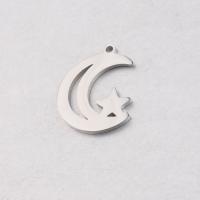 Stainless Steel korut Riipukset, Ruostumaton teräs, Moon ja Star, kiiltävä, ontto, alkuperäinen väri, 18x22.4mm, Reikä:N. 1.5mm, 10PC/laukku, Myymät laukku