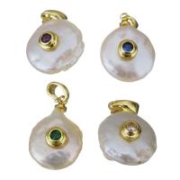 Eau douce-Perle-Brass-Pendentif, laiton, avec perle d'eau douce cultivée, Placage de couleur d'or, bijoux de mode & styles différents pour le choix & pavé de micro zircon, protéger l'environnement, sans nickel, plomb et cadmium, 13-14x16.5-18.5x7.5-9mm, 10PC/lot, Vendu par lot