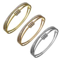 Rozsdamentes acél bangle, Stainless Steel, -val strasszos agyag egyengetni, galvanizált, a nő, több színt a választás, 10mm,59x50mm, Által értékesített PC