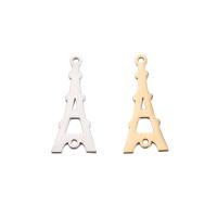 Connettore in acciaio inox, Torre Eiffel, lucido, 1/1 anello del connettore & cavo, nessuno, 14x32mm, Foro:Appross. 1.7mm, 10PC/borsa, Venduto da borsa