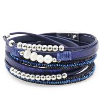 PU cavo bracciali, with perla in plastica & lega in zinco, placcato, gioielli di moda & unisex, nessuno, 380mm, 3Strandstrefolo/lotto, Venduto da lotto