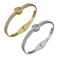 Rustfrit stål Bangle, Stainless Steel, med rhinestone ler bane, forgyldt, for kvinde, flere farver til valg, 11mm,4.5mm,58x49mm, Solgt af PC