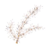 Nuptiale Fleurs cheveux, alliage de zinc, avec Plastique ABS perle, Placage de couleur d'or, pour femme & avec strass, protéger l'environnement, sans nickel, plomb et cadmium, 130x230mm, Vendu par PC