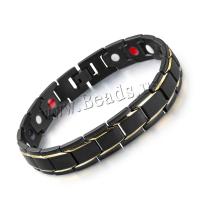 Titanium Staal Armband, met Edelsteen, plated, met magnetische & voor de mens, meer kleuren voor de keuze, 12x215mm, Per verkocht Ca 8.5 inch Strand