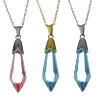 Colar de jóias de aço inoxidável, with cristal, with 2Inch extender chain, banhado, cadeia oval & para mulher, Mais cores pare escolha, 11.5x43mm,1.5mm, vendido para Aprox 17.5 inchaltura Strand