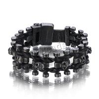 Partículas de acero Pulsera, con cuero de imitación, Chapado en vacío negro, diverso tamaño para la opción & para hombre, Vendido para aproximado 8.7 Inch Sarta