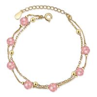 Glas Armband, zinklegering karabijn, met 3.5cm extender keten, Letter O, gold plated, kinketting & voor vrouw, roze, nikkel, lood en cadmium vrij, 160mm, Binnendiameter:Ca 50mm, Per verkocht 4.57 inch Strand