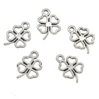 Zamak Clover Hanger, Zinc Alloy, Four Leaf Clover, antiek zilver plated, hol, nikkel, lood en cadmium vrij, 11.50x16.50x1.20mm, Gat:Ca 1.8mm, Ca 1666pC's/KG, Verkocht door KG