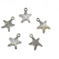 Sinc Alloy Pendants, Starfish, dath airgid antique plátáilte, nicil, luaidhe & caidmiam saor in aisce, 12x15.50x2.50mm, Poll:Thart 1.4mm, Thart 1428ríomhairí pearsanta/KG, Díolta De réir KG