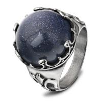 Vinger Ring in edelstaal, Roestvrij staal, met Blue Goldstone, plated, mode sieraden & uniseks & verschillende grootte voor keus, saffier, 15x18mm, Verkocht door PC