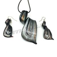 Ensembles de bijoux Murano, pendant de baisse de boucle d'oreille & collier, chalumeau, avec laiton, hélice, 2 pièces & pour femme, protéger l'environnement, sans nickel, plomb et cadmium, 73*32mm, Longueur 2.92 pouce, Vendu par fixé