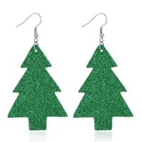 PU Leather Drop Earring with Zinc Alloy printing Christmas Design & for woman Sold By Lot