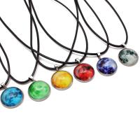 acier inoxydable collier, avec Cordon PU & verre, avec 50mm chaînes de rallonge, Placage, temps bijou bijoux & unisexe & lumineux, plus de couleurs à choisir, 22mm, Longueur Environ 17.71 pouce, 10Strandstoron/lot, Vendu par lot