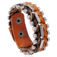 Kunstleer Armband, met Zinc Alloy, plated, mode sieraden & voor de mens, bruin, nikkel, lood en cadmium vrij, 21mm, Per verkocht Ca 9.05 inch Strand