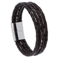 Cuero de PU Pulsera, con acero inoxidable, chapado, Joyería & longitud diferente para la opción & para hombre, marrón, libre de níquel, plomo & cadmio, 22.5cm, Vendido para aproximado 8.85 Inch Sarta