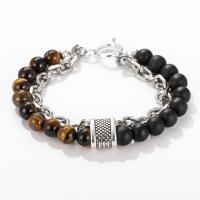 Naturlige Tiger Eye Armbånd, med magnesit & Lapis Lazuli & Kort sten & Zinc Alloy, mode smykker & forskellige materialer til valg & Unisex, 20-21cm, Solgt af PC