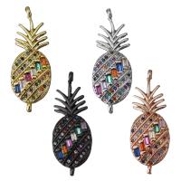 Zircon cubique Micro Pave laiton Connecteur, ananas, Placage, pavé de micro zircon & boucle de 1/1, plus de couleurs à choisir, protéger l'environnement, sans nickel, plomb et cadmium, 34x12.50x3.50mm, Trou:Environ 1.5mm, 5PC/lot, Vendu par lot