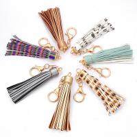 PU Key Chain, med Zinc Alloy, Tassel, guldfarve belagt, forskellige design til valg, 170mm, 10pc'er/Lot, Solgt af Lot