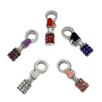 European stile Zinc Alloy pendenti, lega in zinco, Rossetto, placcato color argento, smalto & con strass, nessuno, assenza di nichel,piombo&cadmio, 5x15.5mm, Foro:Appross. 4.5mm, 30PC/borsa, Venduto da borsa