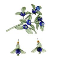 Parures de bijoux en alliage zinc, Boucle d’oreille stud & broche, alliage de zinc, avec Lapis lazuli, vernis au four, 2 pièces & pour femme, protéger l'environnement, sans nickel, plomb et cadmium, 60*48mm,20*15mm, Vendu par fixé