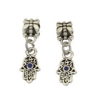 European stile Zinc Alloy pendenti, lega in zinco, Hamsa, placcato argento antico, smalto, assenza di nichel,piombo&cadmio, 6.50x27x1.60mm, Foro:Appross. 4.6mm, 30PC/borsa, Venduto da borsa