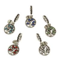 European Zinc Alloy Pendler, Tree of Life, antik sølv farve forgyldt, med rhinestone, flere farver til valg, nikkel, bly & cadmium fri, 13x26.60x2mm, Hole:Ca. 5mm, 30pc'er/Bag, Solgt af Bag