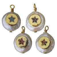 Eau douce-Perle-Brass-Pendentif, laiton, avec perle d'eau douce cultivée, Placage de couleur d'or, pavé de micro zircon, plus de couleurs à choisir, protéger l'environnement, sans nickel, plomb et cadmium, 12-12.5x17.5-19x6.5-7.5mm, Trou:Environ 1.5-2mm, 20PC/lot, Vendu par lot