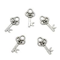 Zinklegering Key Hangers, Zinc Alloy, Sleutel, antiek zilver plated, nikkel, lood en cadmium vrij, 9.50x19x2mm, Gat:Ca 3mm, Ca 1666pC's/KG, Verkocht door KG