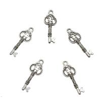 Sinc Alloy Príomh Pendants, Eochair, dath airgid antique plátáilte, log, nicil, luaidhe & caidmiam saor in aisce, 9.60x27x2mm, Poll:Thart 1.8mm, Thart 1111ríomhairí pearsanta/KG, Díolta De réir KG