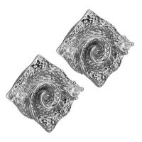 Clou boucle d'oreille en laiton, Placage de couleur argentée, avec boucle, protéger l'environnement, sans nickel, plomb et cadmium, 14.5x14.5x15mm,0.8mm, Trou:Environ 1.5mm, 25pairescouple/lot, Vendu par lot