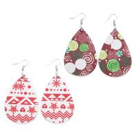 PU Leather Drop Earring brass earring hook platinum color plated Christmas Design & for woman 56*36mm Sold By Bag