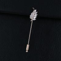 Messing Broche, Leaf, forgyldt, Unisex & Micro Pave cubic zirconia, flere farver til valg, 10x75mm, Solgt af PC