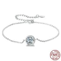 Circonio cúbico Micro Pave Pulsera Plata, Plata de ley 925, chapado en platina real, ajustable & cadena oval & micro arcilla de zirconia cúbica & para mujer, Vendido para aproximado 5.9-8.2 Inch Sarta