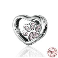 Perle en argent sterling zircone cubique pavent, Argent sterling 925, Placage, pavé de micro zircon & creux, 12x10mm, Vendu par PC