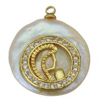 Eau douce-Perle-Brass-Pendentif, laiton, avec perle d'eau douce cultivée, Placage de couleur d'or, bijoux de mode & pavé de micro zircon, protéger l'environnement, sans nickel, plomb et cadmium, 18x22x6mm, Trou:Environ 1.5mm, 10PC/lot, Vendu par lot