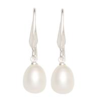 Freshwater Pearl øreringe, Zinc Alloy, med Ferskvandsperle, jern ørering krog, Ris, platin farve forgyldt, naturlige, bly & cadmium fri, 7-8mm, Solgt af par