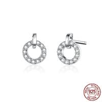 Sterling zilver sieraden oorbellen, 925 sterling zilver, Donut, geplatineerd, micro pave zirconia & voor vrouw & hol, 6x8mm, Verkocht door pair