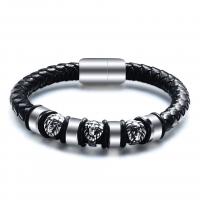 cuir PU bracelet, avec acier inoxydable, Vintage & pour homme, noire, 9mm, Vendu par Environ 8.27 pouce brin