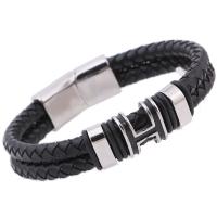 PU Armband, met Titanium Staal, Vintage & voor de mens, oorspronkelijke kleur, 12mm, Per verkocht Ca 8.27 inch Strand