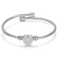 Brazalete del acero inoxidable, Corazón, diferentes estilos para la opción & para mujer & con diamantes de imitación, más colores para la opción, 11mm,3mm, diámetro interior:aproximado 55mm, Vendido por UD