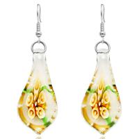 Pendientes de Cristal de Murano, con acero inoxidable, Gota, diverso tamaño para la opción & para mujer & fluorescente & flor interior, libre de níquel, plomo & cadmio, 38.3*18.1mm, Vendido por Par