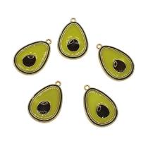 Zinc Alloy fruits forme pendentifs, alliage de zinc, Avocat, Placage de couleur d'or, émail, vert, protéger l'environnement, sans nickel, plomb et cadmium, 27x18x2mm, Trou:Environ 1mm, Environ 100PC/sac, Vendu par sac