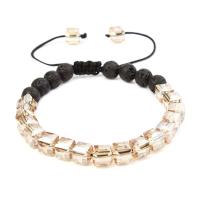 Kristal armbanden, met Gewaxt katoenen koord & Lava, plated, Verstelbare & uniseks, meer kleuren voor de keuze, 8mm, Lengte Ca 7.5 inch, 10strengen/Lot, Verkocht door Lot