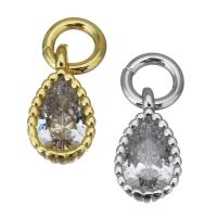 Μενταγιόν Cubic Zirconia (CZ) Brass, Ορείχαλκος, Teardrop, επιχρυσωμένο, κοσμήματα μόδας & με ζιργκόν, περισσότερα χρώματα για την επιλογή, νικέλιο, μόλυβδο και κάδμιο ελεύθεροι, 5.50x9.50x3mm, Τρύπα:Περίπου 3mm, 20PCs/Παρτίδα, Sold Με Παρτίδα