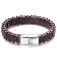 PU leder koord armbanden, met Roestvrij staal, geweven patroon & voor de mens, meer kleuren voor de keuze, Lengte Ca 8.27 inch, Verkocht door PC