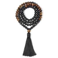 Zwarte Agaat Trui Ketting, met Katoen draad & Tiger Eye, gepolijst, voor vrouw, zwart, 8mm, Per verkocht Ca 34 inch Strand